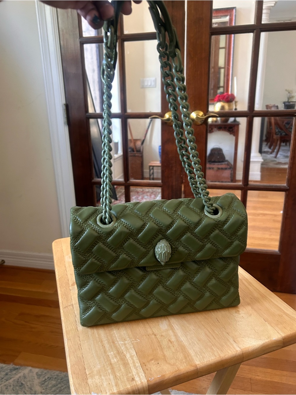 Kurt Geiger Olive Green Quilted Chain Shoulder Bag